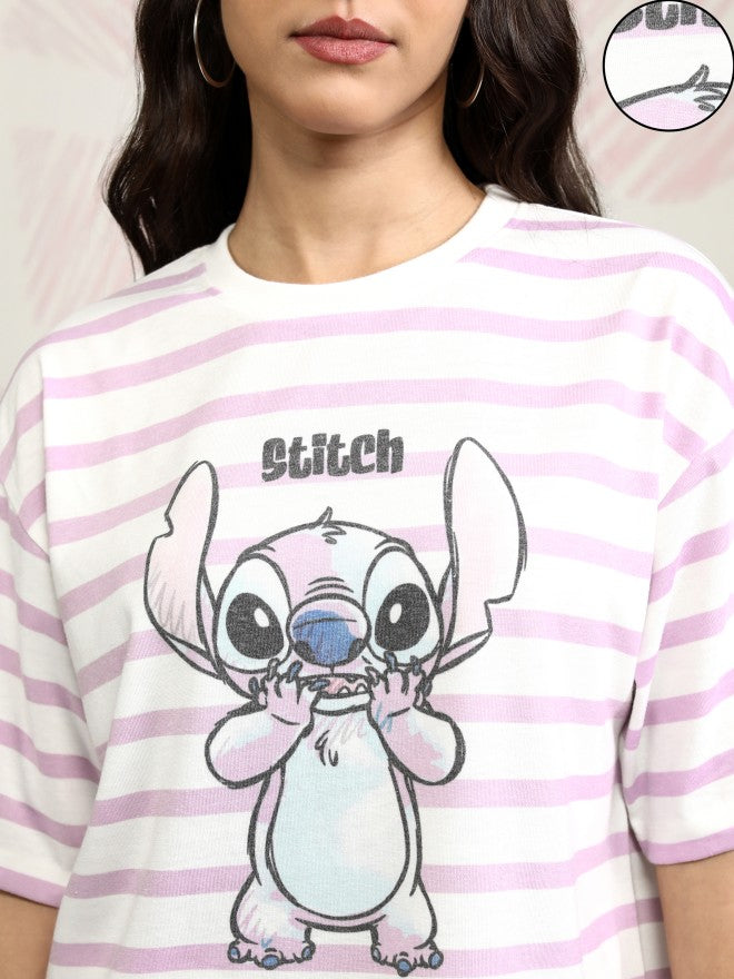 Disney By Tokyo Talkies Women Pink Stitch Printed Round Neck T-Shirt - Pink - Image 5