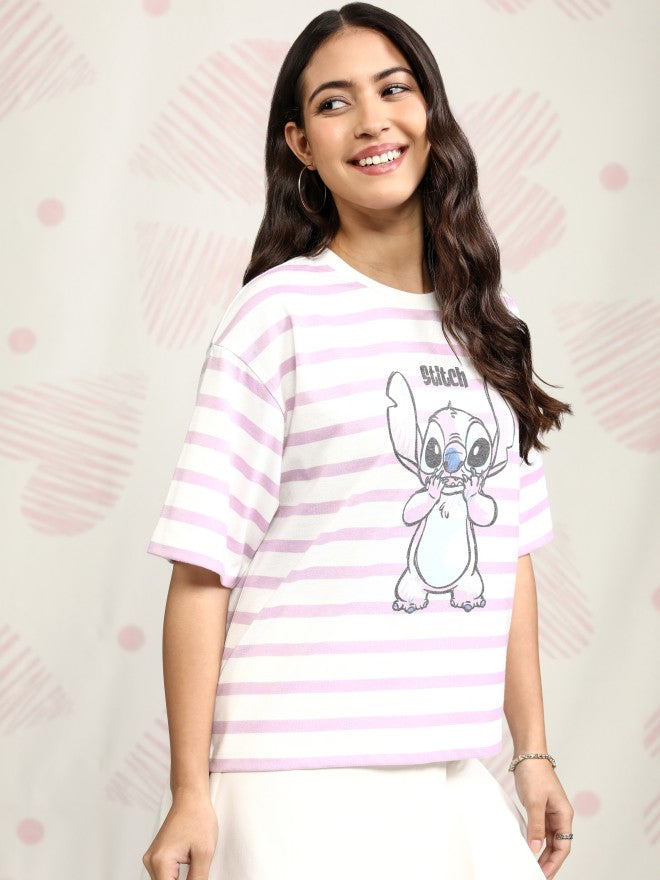 Disney By Tokyo Talkies Women Pink Stitch Printed Round Neck T-Shirt - Pink - Image 6
