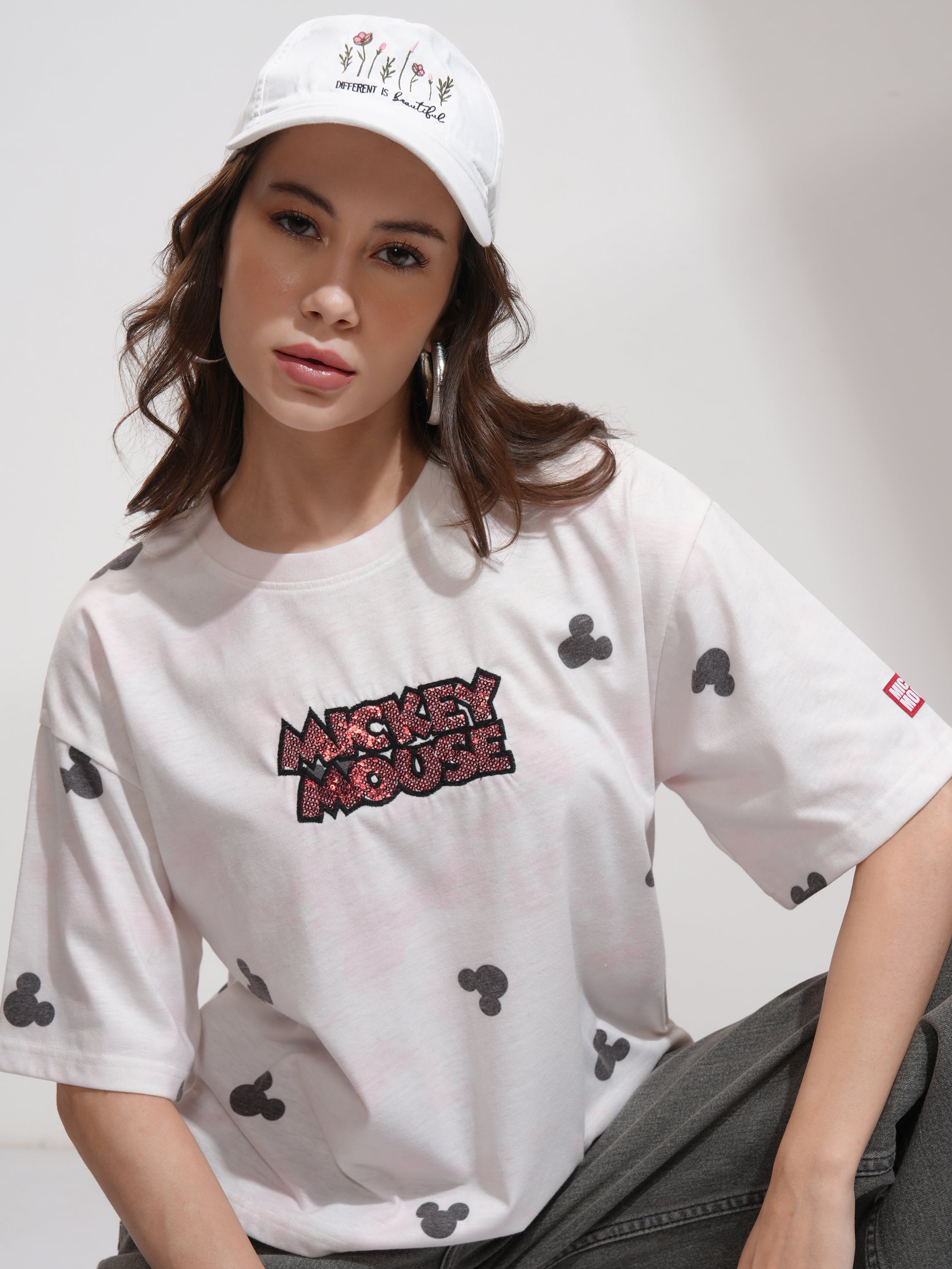 Disney By Tokyo Talkies Women Pink Mickey Mouse Printed Round Neck T-Shirt - Pink - Image 1