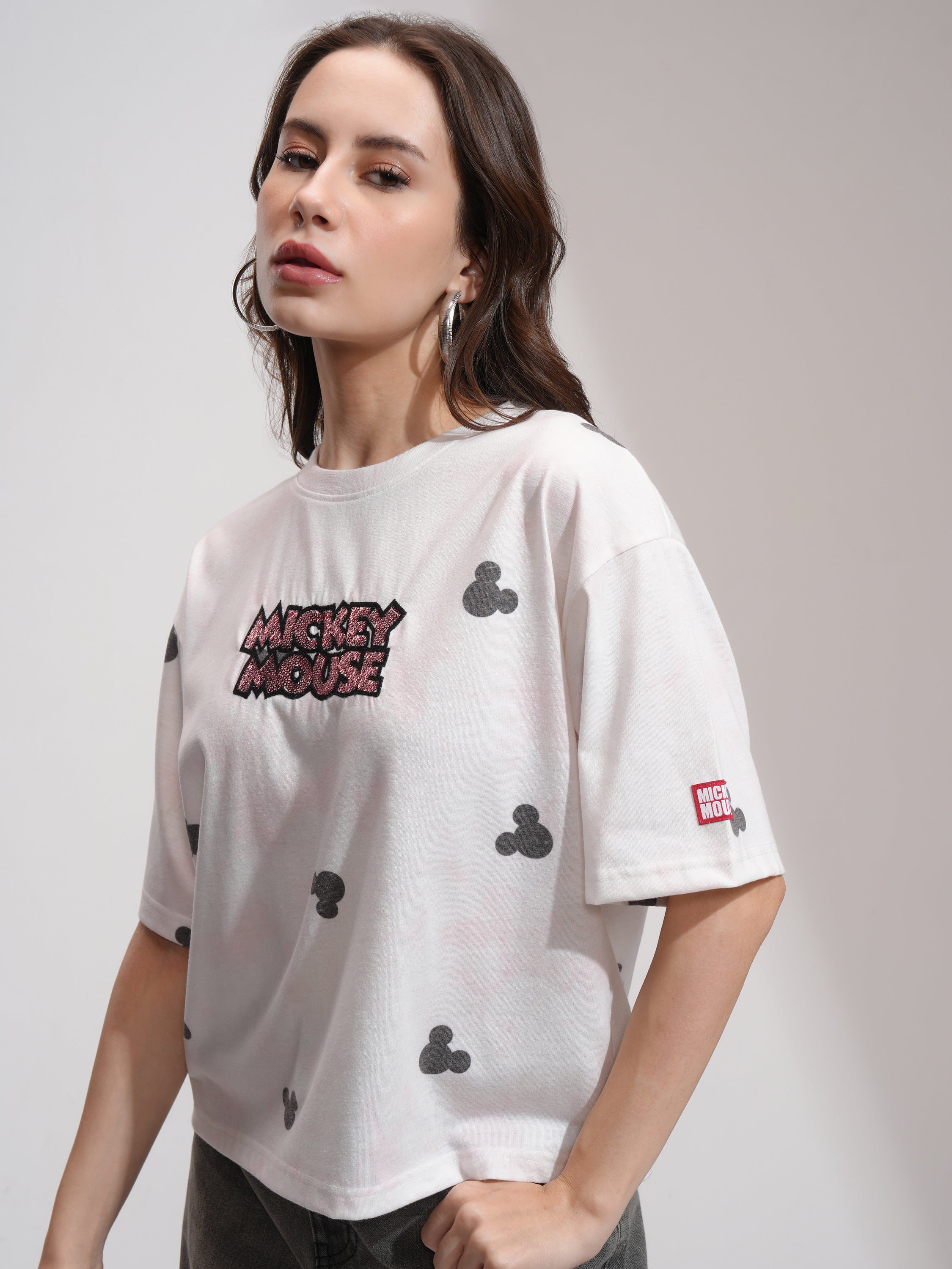 Disney By Tokyo Talkies Women Pink Mickey Mouse Printed Round Neck T-Shirt - Pink - Image 4