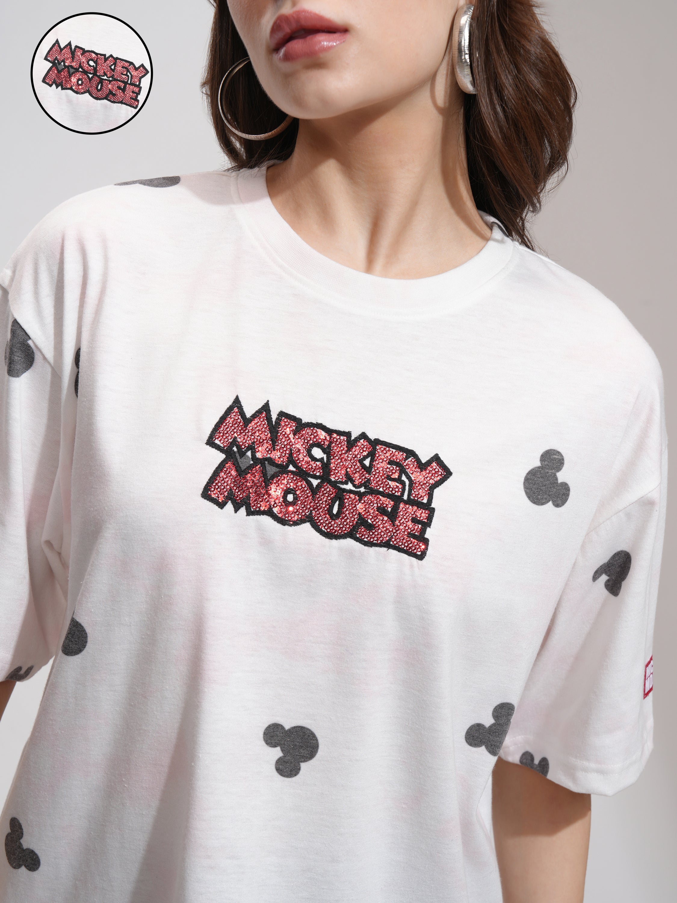 Disney By Tokyo Talkies Women Pink Mickey Mouse Printed Round Neck T-Shirt - Pink - Image 5