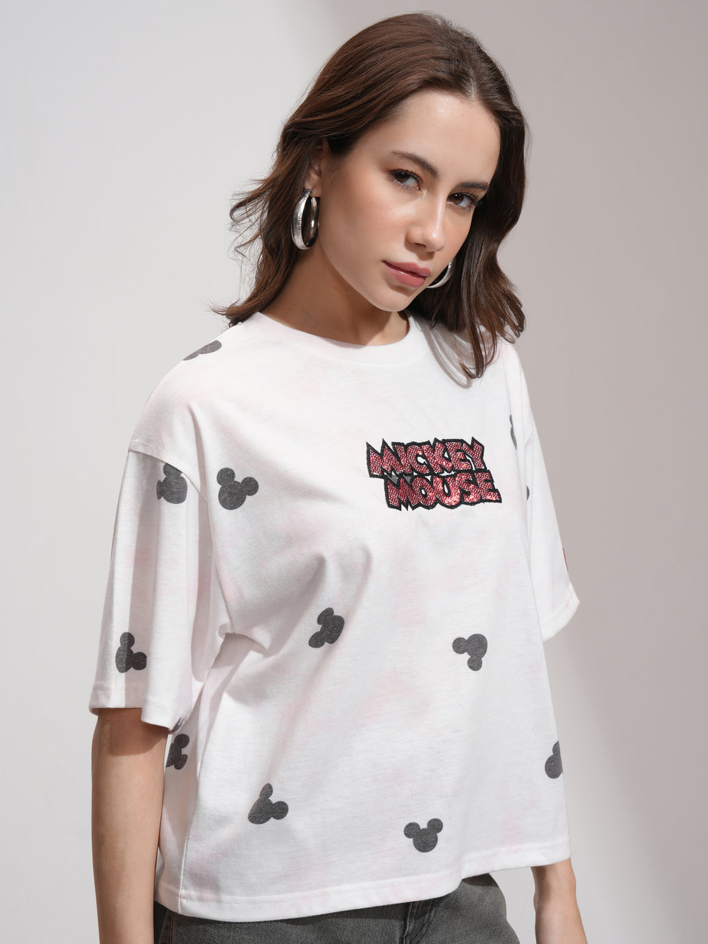 Disney By Tokyo Talkies Women Pink Mickey Mouse Printed Round Neck T-Shirt - Pink - Image 6