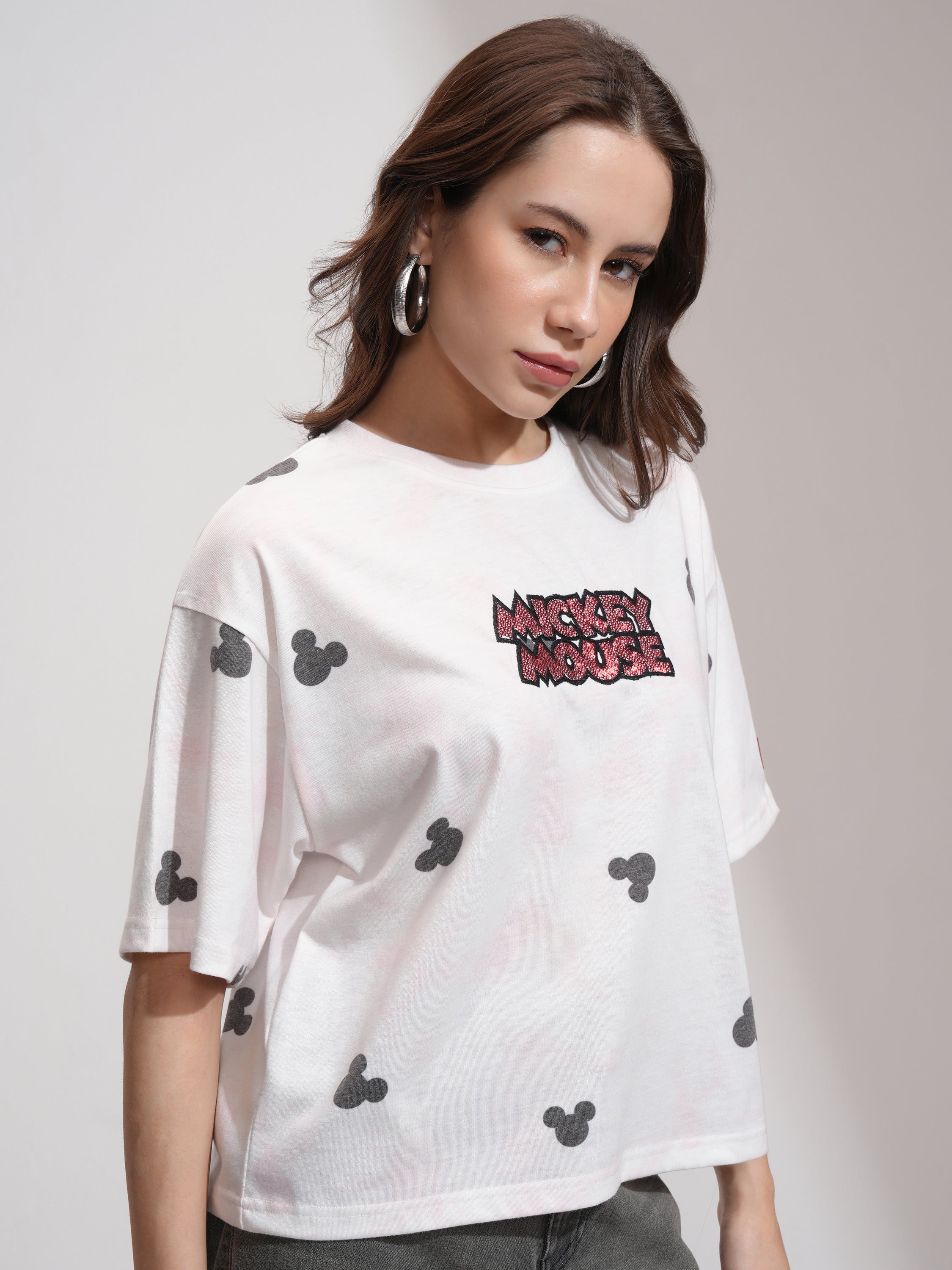 Disney By Tokyo Talkies Women Pink Mickey Mouse Printed Round Neck T-Shirt - Pink - Image 6