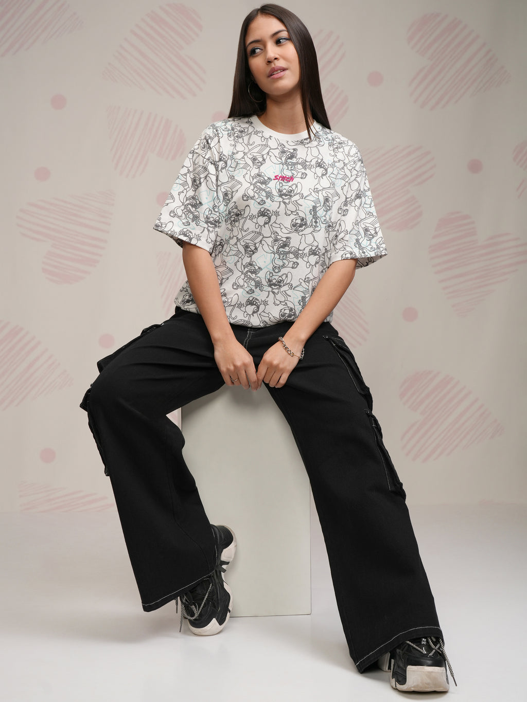 Disney By Tokyo Talkies Women White Stitch Printed Round Neck T-Shirt - White - Image 2