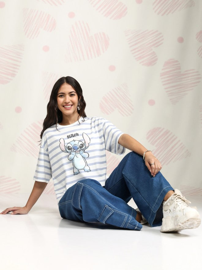 Disney By Tokyo Talkies Women Blue Stitch Printed Round Neck T-Shirt - Blue - Image 2