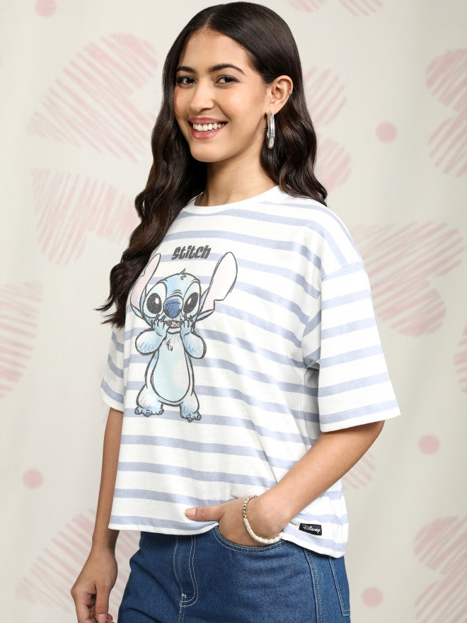 Disney By Tokyo Talkies Women Blue Stitch Printed Round Neck T-Shirt - Blue - Image 4