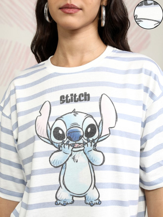 Disney By Tokyo Talkies Women Blue Stitch Printed Round Neck T-Shirt - Blue - Image 5
