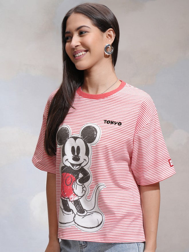 Disney By Tokyo Talkies Women Red Mickey Mouse Printed Round Neck T-Shirt - Red - Image 4