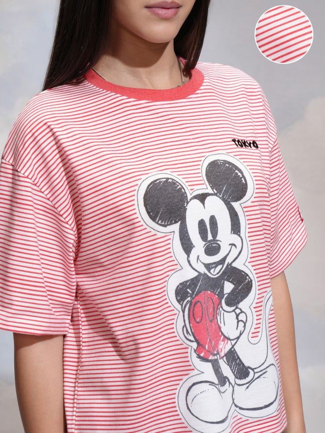 Disney By Tokyo Talkies Women Red Mickey Mouse Printed Round Neck T-Shirt - Red - Image 5