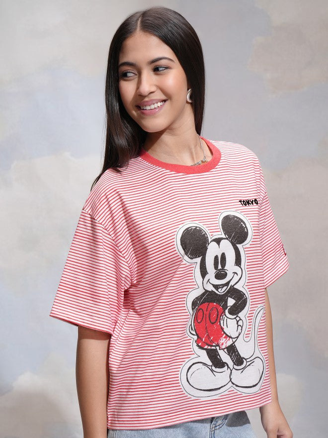 Disney By Tokyo Talkies Women Red Mickey Mouse Printed Round Neck T-Shirt - Red - Image 6