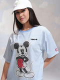 Disney By Tokyo Talkies Women Blue Mickey Mouse Printed Round Neck T-Shirt - Blue - Image 1