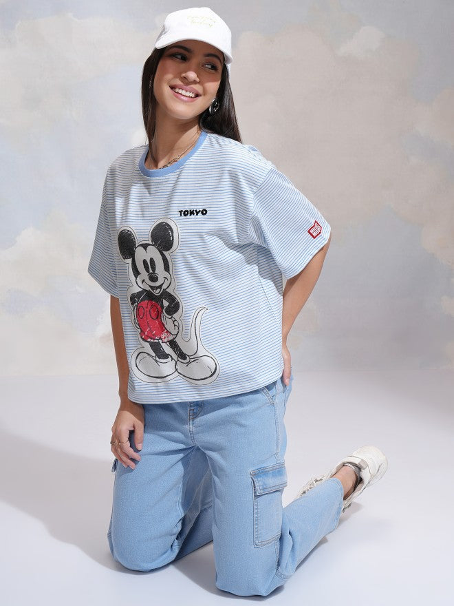 Disney By Tokyo Talkies Women Blue Mickey Mouse Printed Round Neck T-Shirt - Blue - Image 2