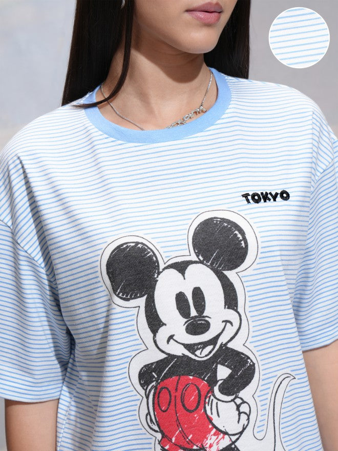 Disney By Tokyo Talkies Women Blue Mickey Mouse Printed Round Neck T-Shirt - Blue - Image 5