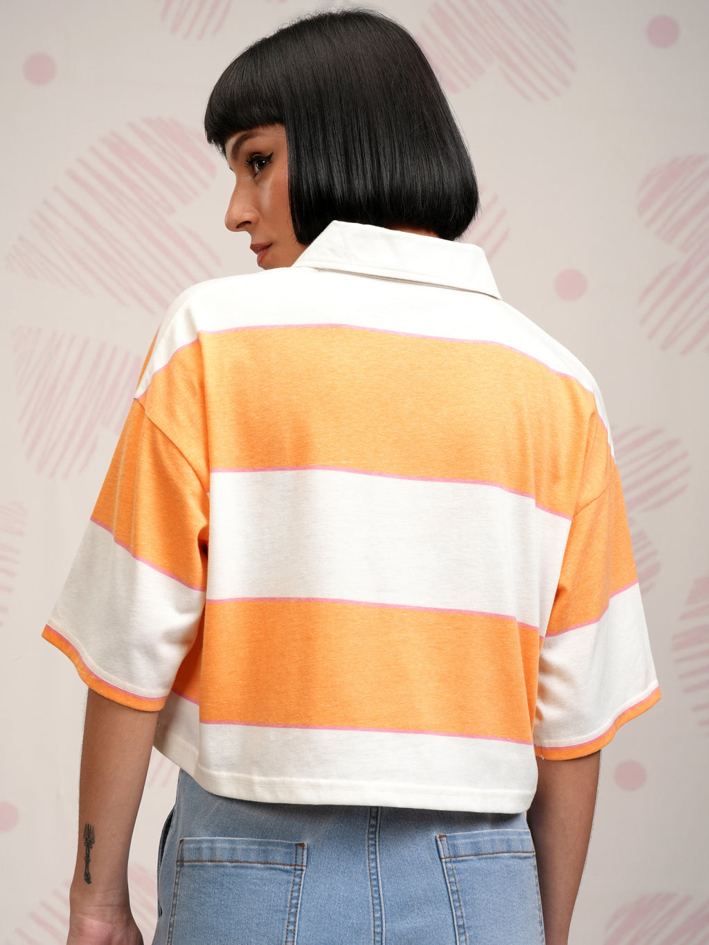 Disney By Tokyo Talkies Women Orange Mickey And Friends Printed Polo Collar T-Shirt - Orange - Image 3