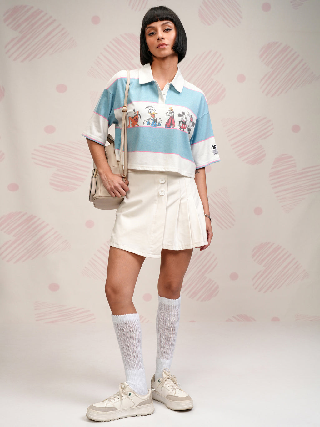 Disney By Tokyo Talkies Women Blue Mickey And Friends Printed Polo Collar T-Shirt - Blue - Image 2