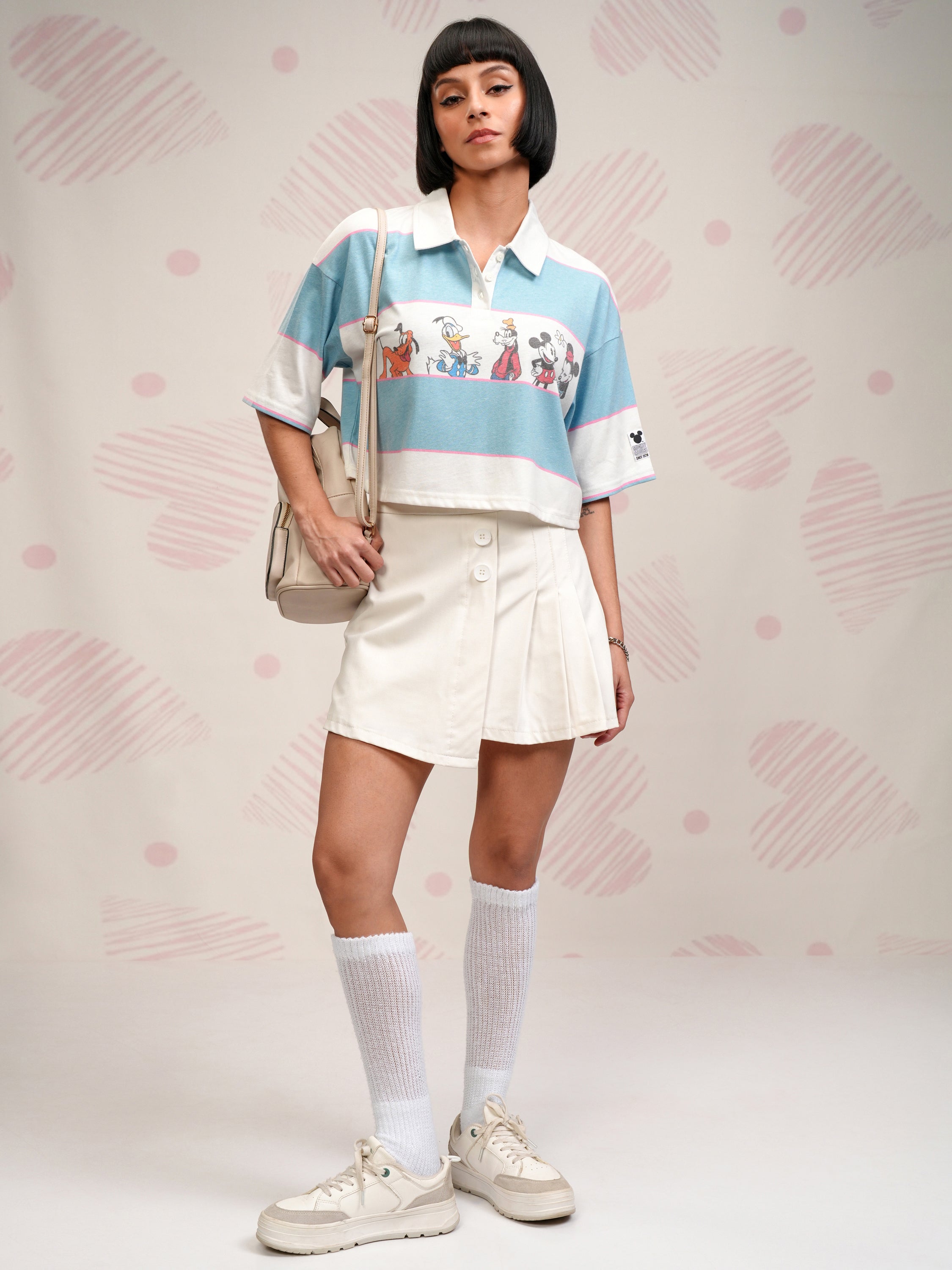 Disney By Tokyo Talkies Women Blue Mickey And Friends Printed Polo Collar T-Shirt - Blue - Image 2
