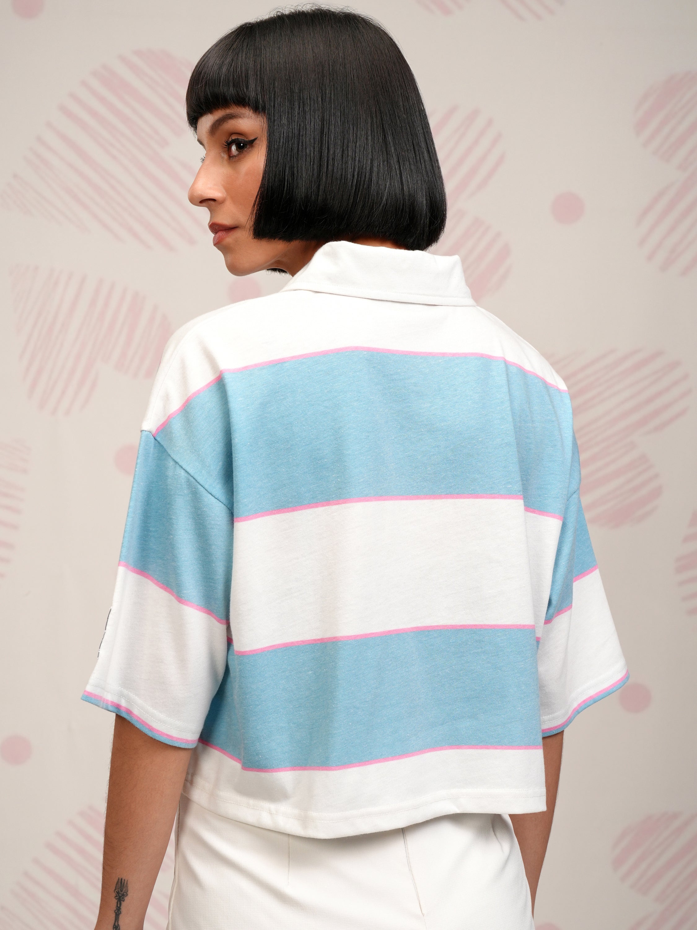 Disney By Tokyo Talkies Women Blue Mickey And Friends Printed Polo Collar T-Shirt - Blue - Image 3