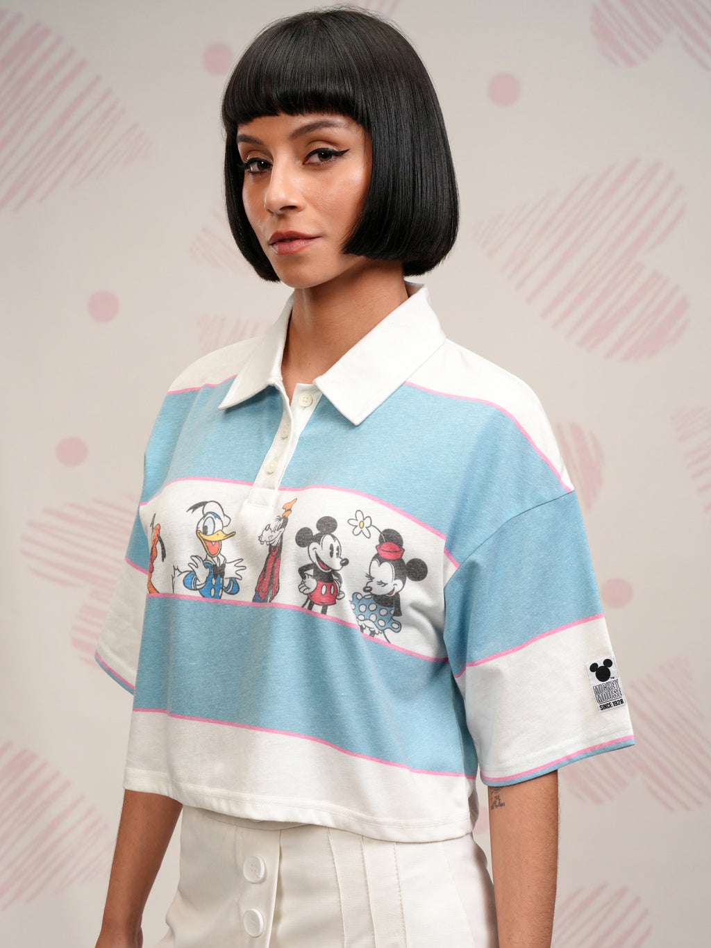Disney By Tokyo Talkies Women Blue Mickey And Friends Printed Polo Collar T-Shirt - Blue - Image 4