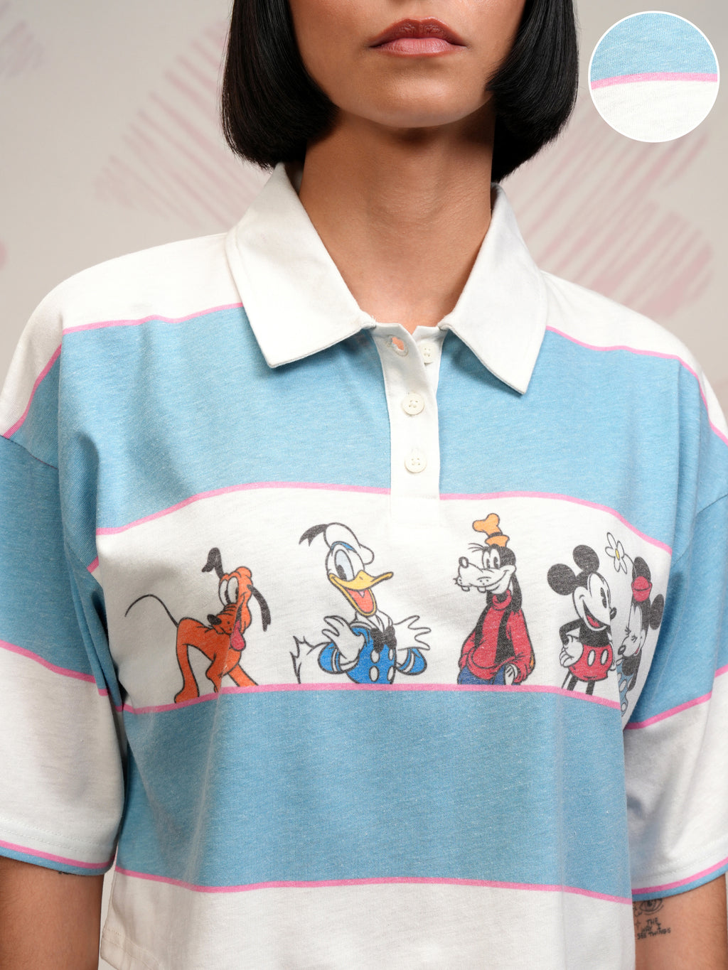 Disney By Tokyo Talkies Women Blue Mickey And Friends Printed Polo Collar T-Shirt - Blue - Image 5