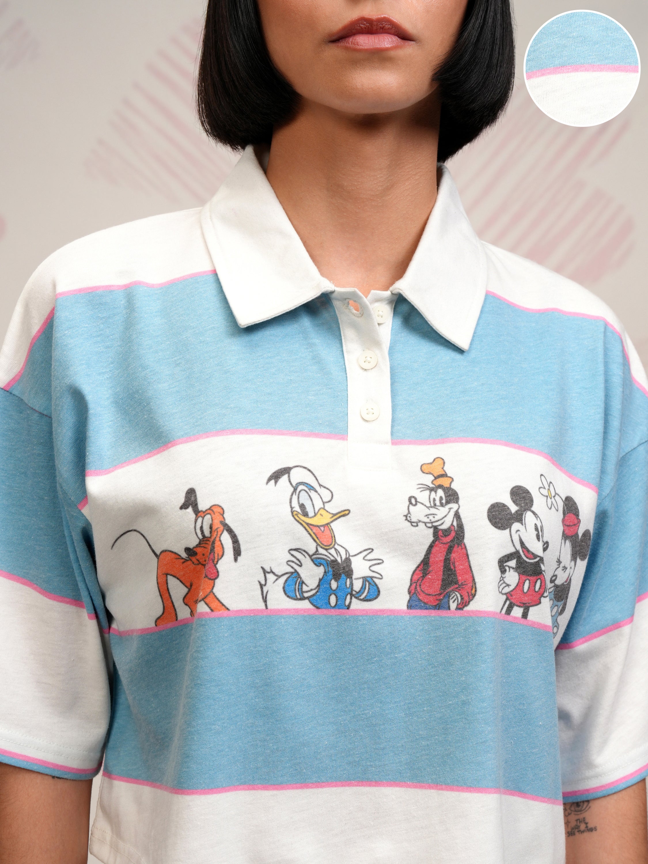 Disney By Tokyo Talkies Women Blue Mickey And Friends Printed Polo Collar T-Shirt - Blue - Image 5