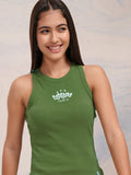 Disney By Tokyo Talkies Women Olive Mickey Mouse Embroidered Tank Top - Olive - Image 1