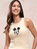 Disney By Tokyo Talkies Women Beige Mickey Mouse Embellished Fitted Top - Beige - Image 1