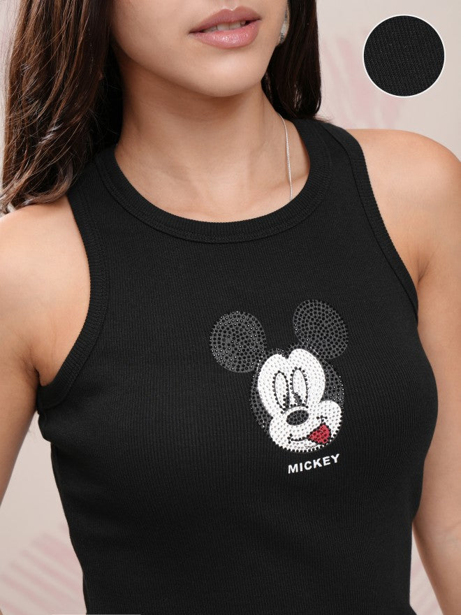 Disney By Tokyo Talkies Women Black Mickey Mouse Printed Tank Top - Black - Image 5