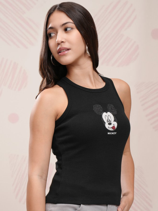Disney By Tokyo Talkies Women Black Mickey Mouse Printed Tank Top - Black - Image 6