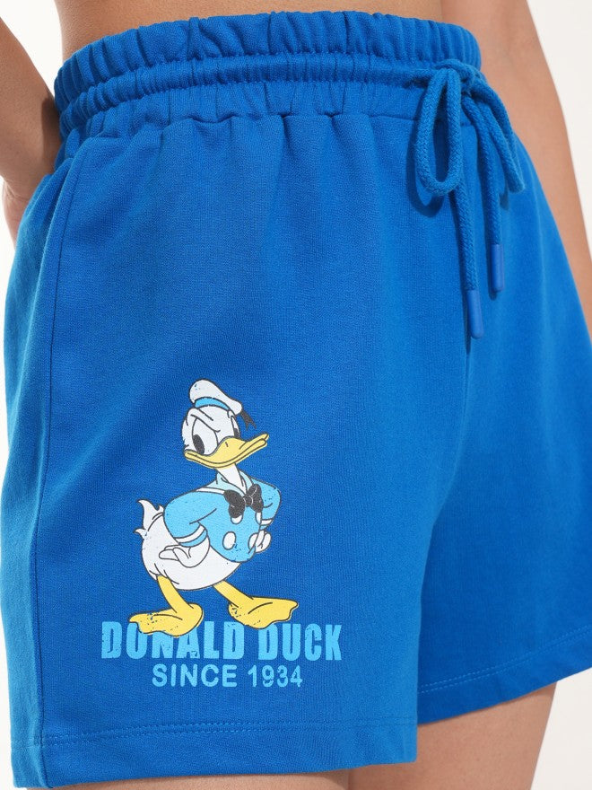 Disney By Tokyo Talkies Women Blue Donald Duck Relaxed Fit Shorts - Blue - Image 5