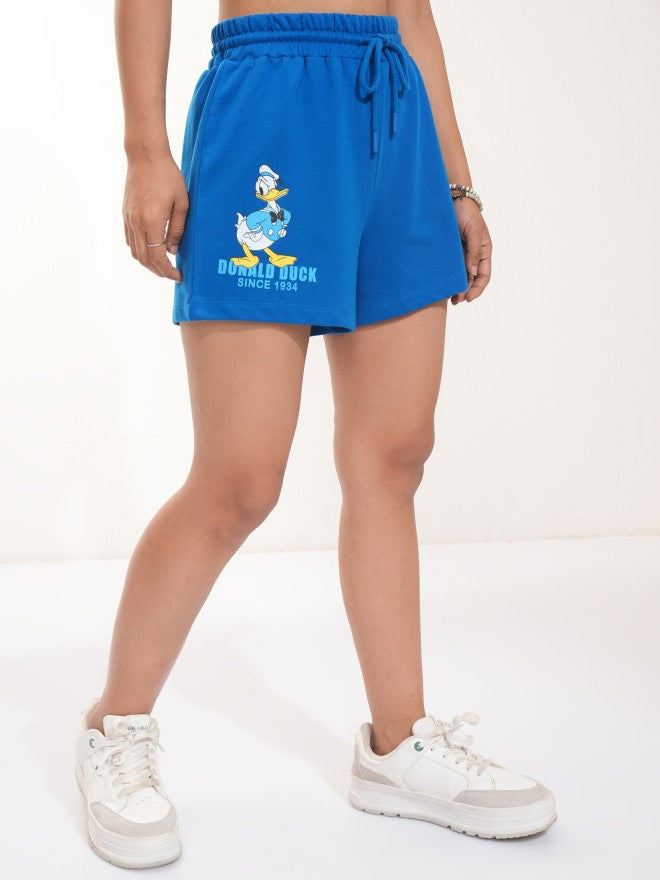 Disney By Tokyo Talkies Women Blue Donald Duck Relaxed Fit Shorts - Blue - Image 6