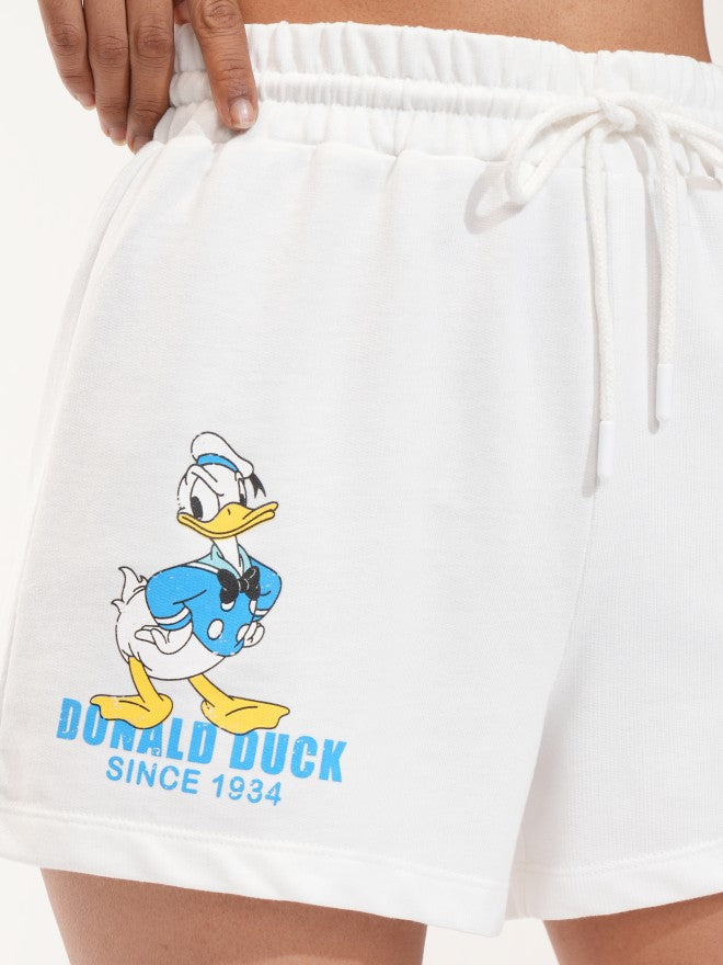 Disney By Tokyo Talkies Women White Donald Duck Relaxed Fit Shorts - White - Image 5