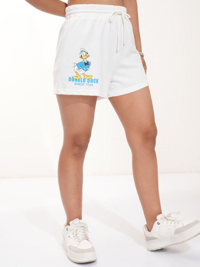 Disney By Tokyo Talkies Women White Donald Duck Relaxed Fit Shorts - White - Image 6