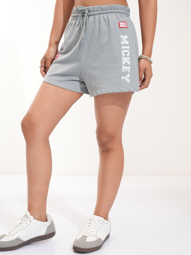 Disney By Tokyo Talkies Women Grey Mickey Mouse Relaxed Fit Shorts - Grey - Image 4