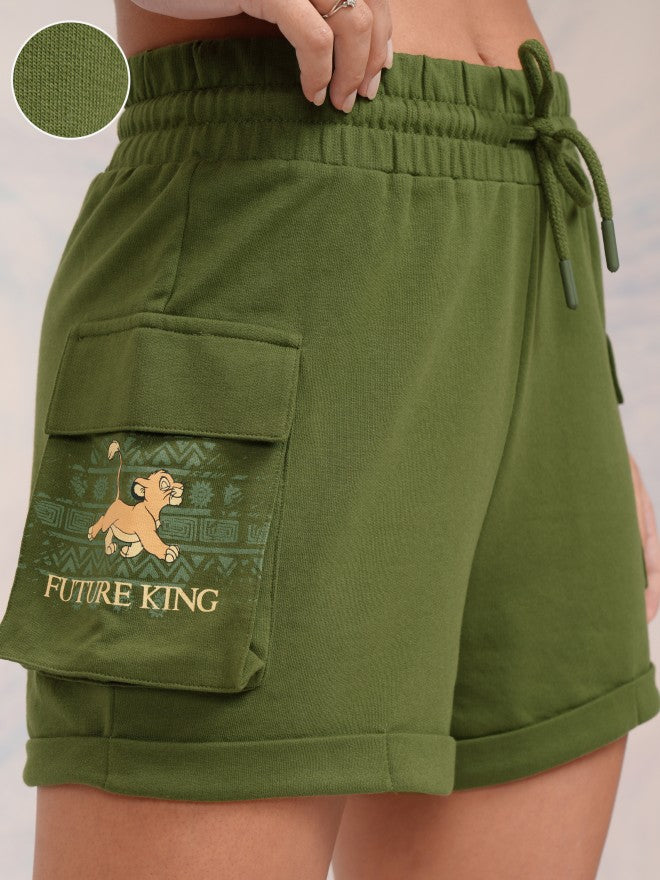 Disney By Tokyo Talkies Women Olive Lion King Relaxed Fit Shorts - Olive - Image 5