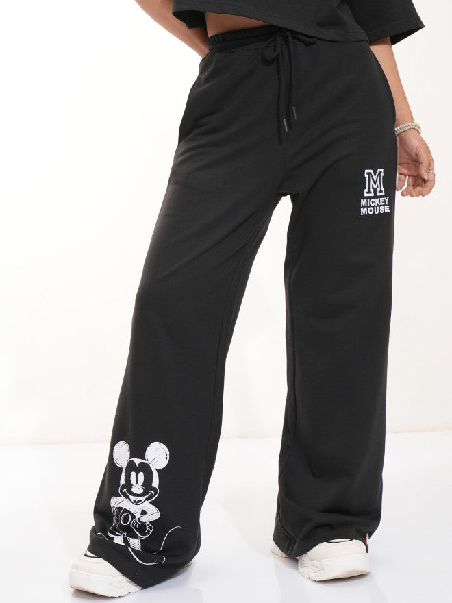 Disney By Tokyo Talkies Women Black Mickey Mouse Straight Fit Track Pant - Black - Image 4