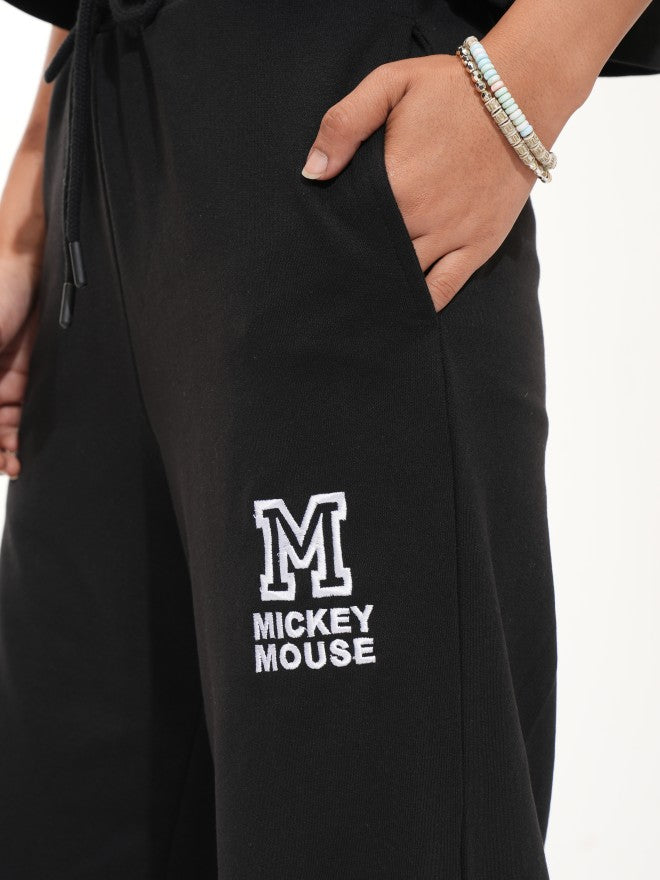Disney By Tokyo Talkies Women Black Mickey Mouse Straight Fit Track Pant - Black - Image 5
