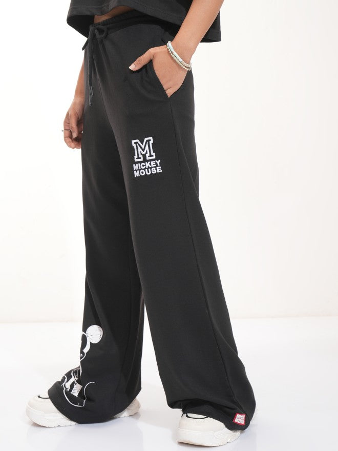 Disney By Tokyo Talkies Women Black Mickey Mouse Straight Fit Track Pant - Black - Image 6