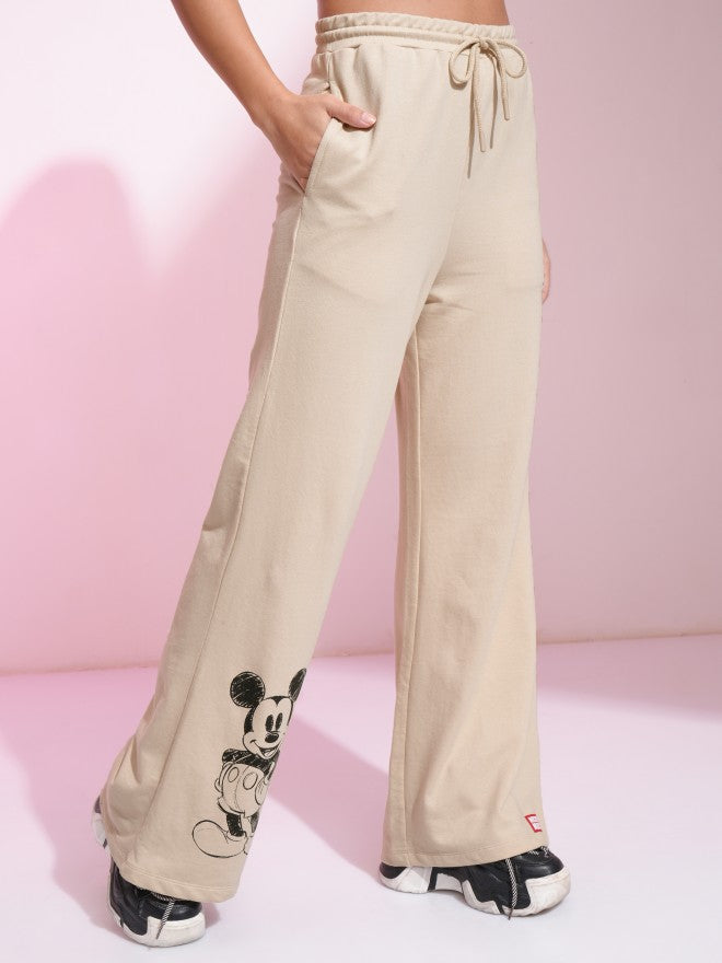 Disney By Tokyo Talkies Women Beige Mickey Mouse Straight Fit Track Pant - Beige - Image 6