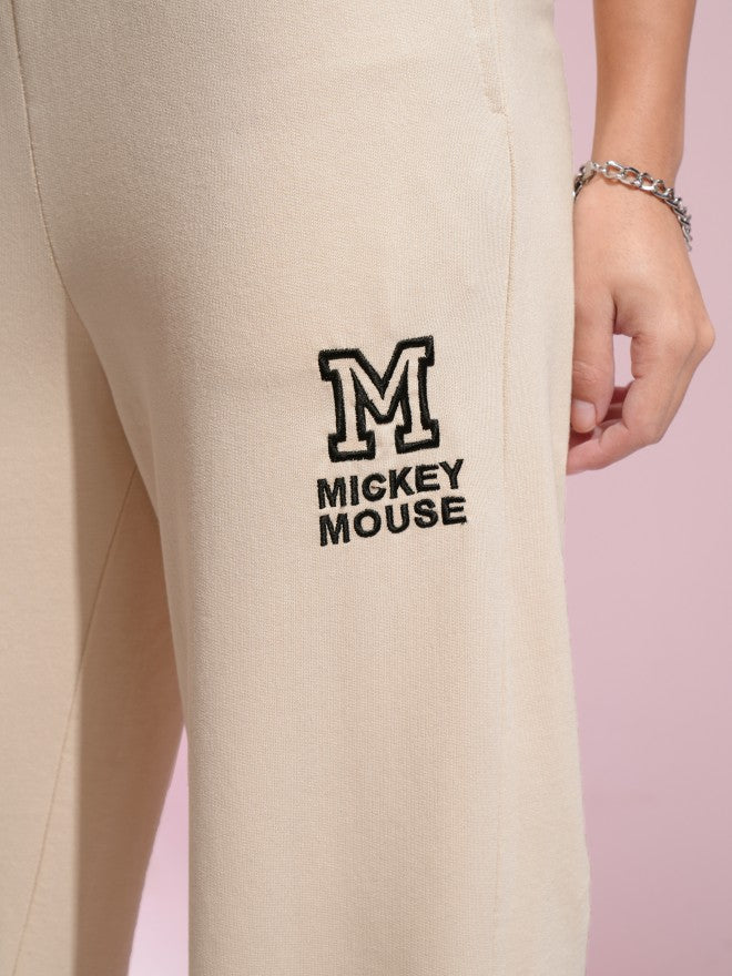 Disney By Tokyo Talkies Women Beige Mickey Mouse Straight Fit Track Pant - Beige - Image 7
