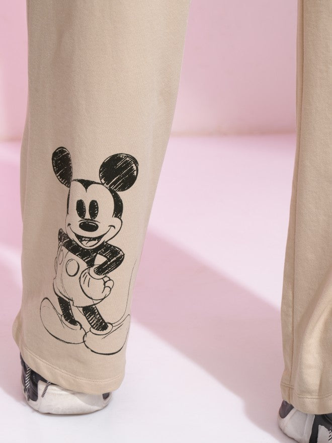 Disney By Tokyo Talkies Women Beige Mickey Mouse Straight Fit Track Pant - Beige - Image 8