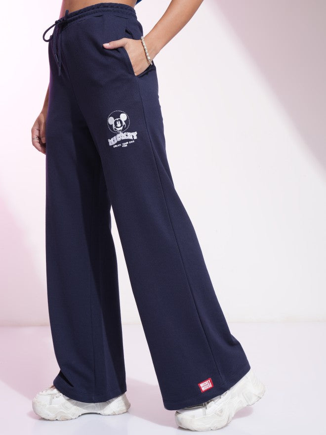 Disney By Tokyo Talkies Women Navy Blue Mickey Mouse Straight Fit Track Pant - Navy Blue - Image 4