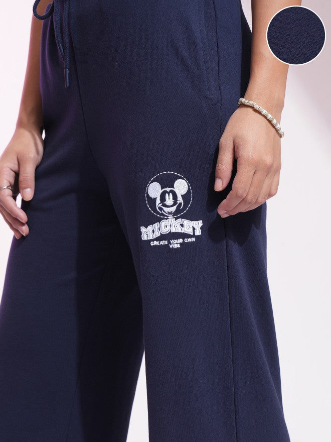 Disney By Tokyo Talkies Women Navy Blue Mickey Mouse Straight Fit Track Pant - Navy Blue - Image 5
