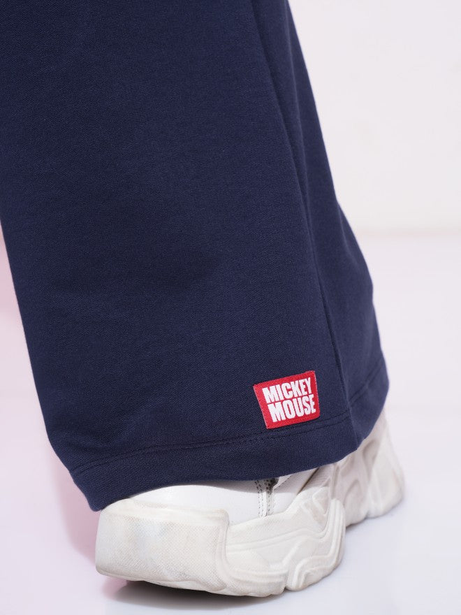 Disney By Tokyo Talkies Women Navy Blue Mickey Mouse Straight Fit Track Pant - Navy Blue - Image 7