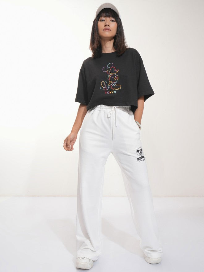 Disney By Tokyo Talkies Women White Mickey Mouse Straight Fit Track Pant - White - Image 2