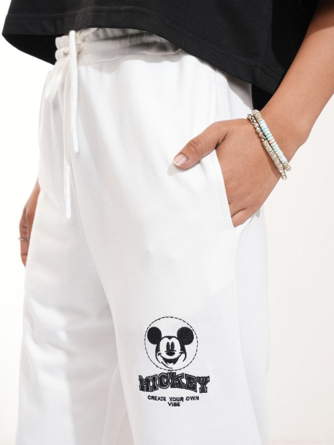 Disney By Tokyo Talkies Women White Mickey Mouse Straight Fit Track Pant - White - Image 5