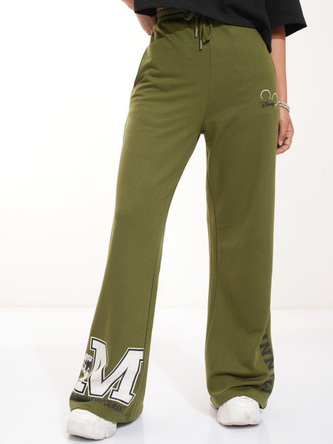 Disney By Tokyo Talkies Women Olive Minnie Mouse Straight Fit Track Pant - Olive - Image 1