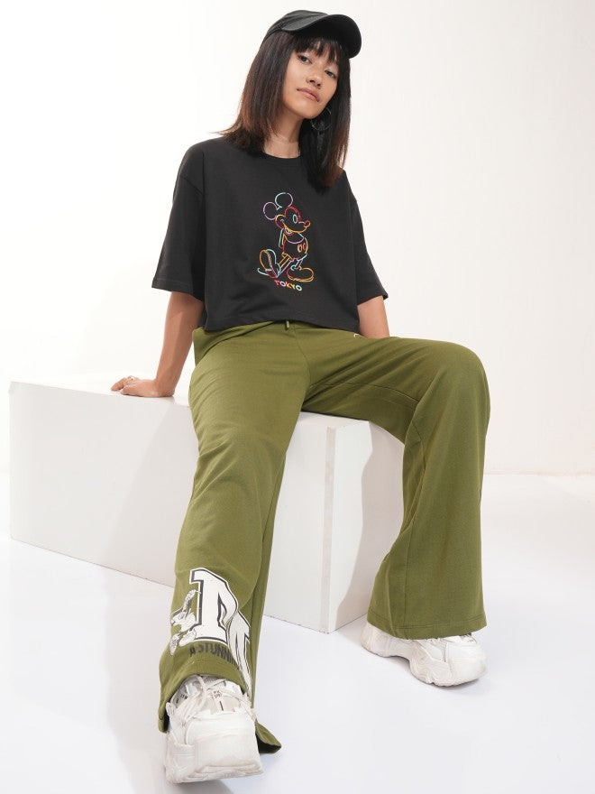 Disney By Tokyo Talkies Women Olive Minnie Mouse Straight Fit Track Pant - Olive - Image 2
