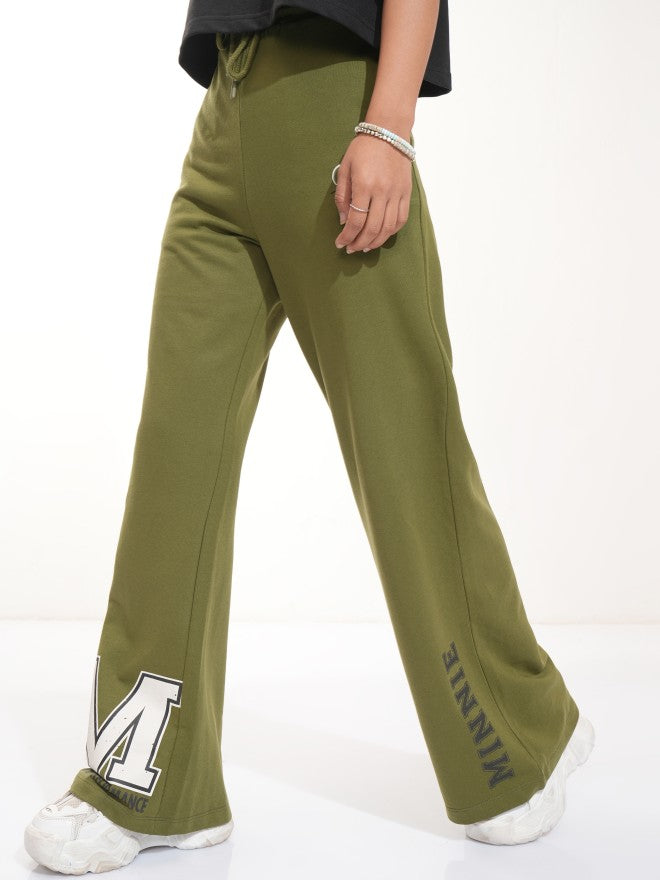Disney By Tokyo Talkies Women Olive Minnie Mouse Straight Fit Track Pant - Olive - Image 4