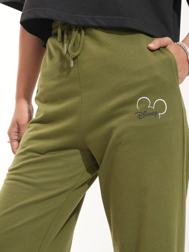 Disney By Tokyo Talkies Women Olive Minnie Mouse Straight Fit Track Pant - Olive - Image 5