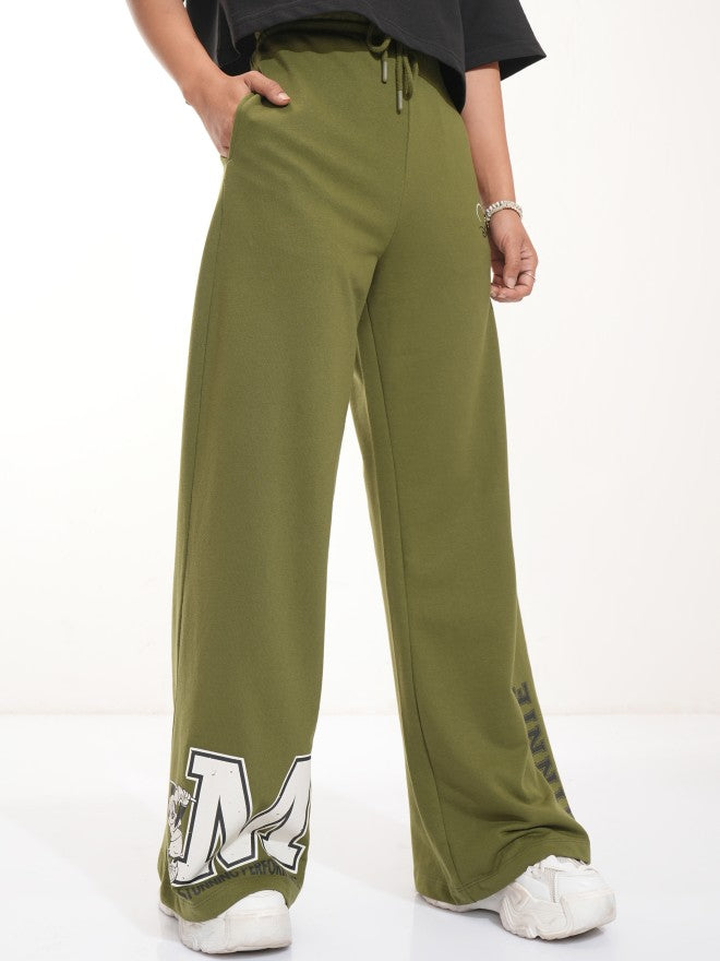 Disney By Tokyo Talkies Women Olive Minnie Mouse Straight Fit Track Pant - Olive - Image 6